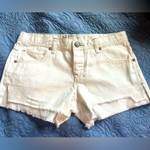Free People White Denim Jean Shorts Women Size 26 Distressed Cut Out